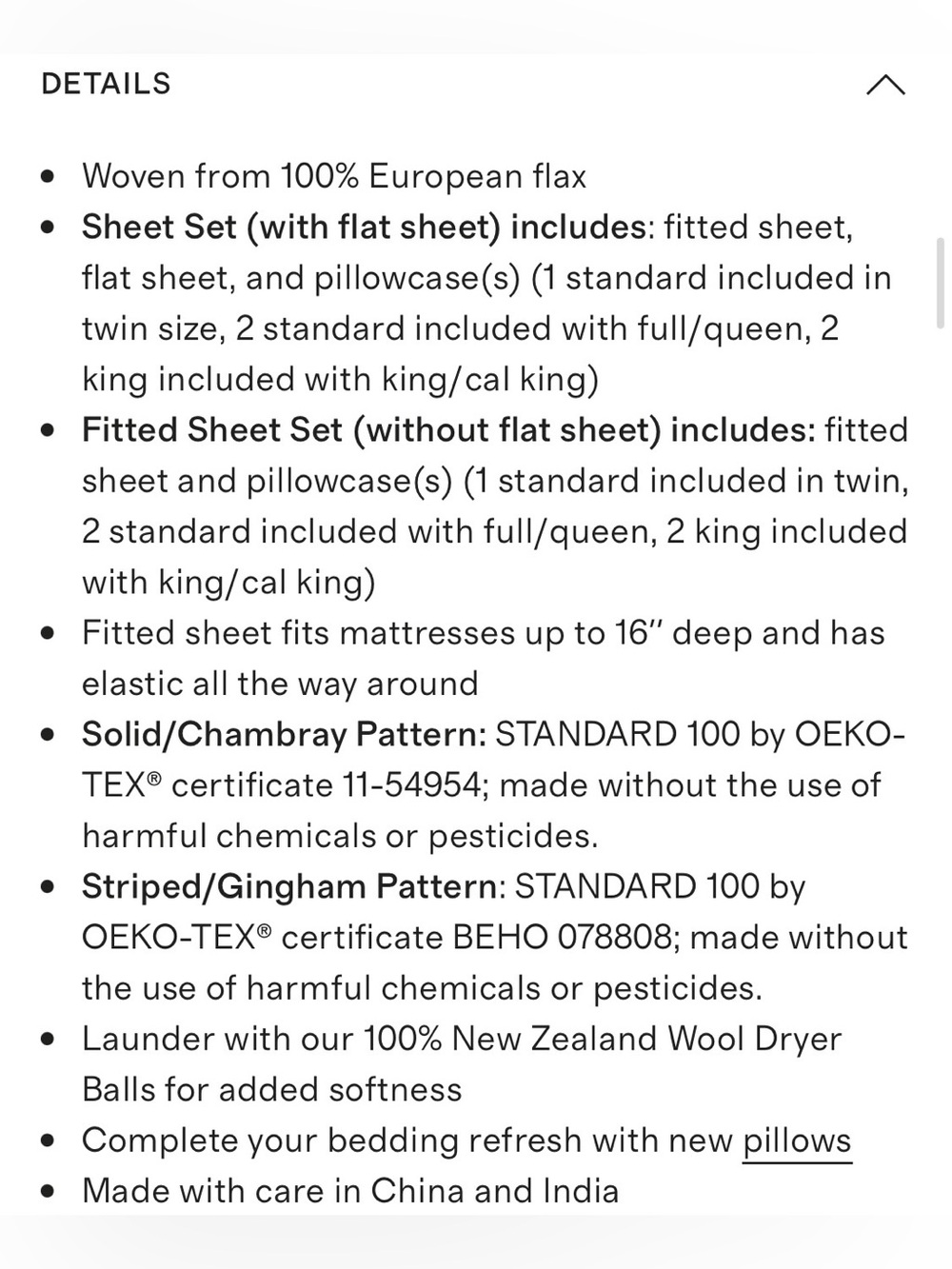 NEW Quince European Linen 4 Piece Sheet Set, Queen (White) - Picture 8 of 8